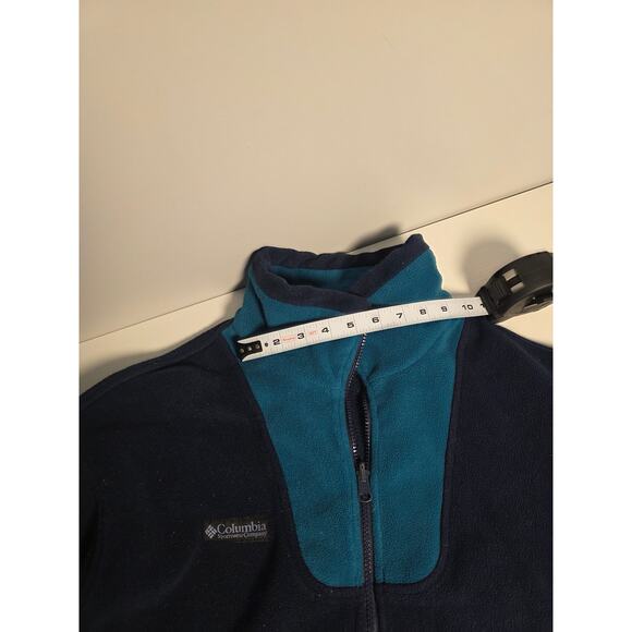 Vintage Womens Large Columbia full-zip Fleece Jacket Navy Blue Teal Collar Warm - Picture 8 of 8